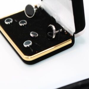 Black and Silver Tuxedo Cufflinks and Studs